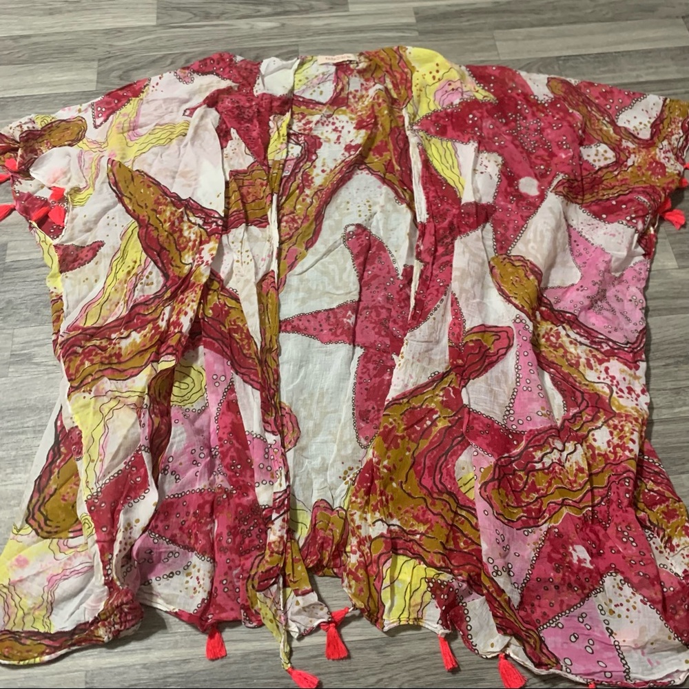 Paradise USA Star fish Red Yellow with Neon Pink Tassels Swim Suit Cover Up